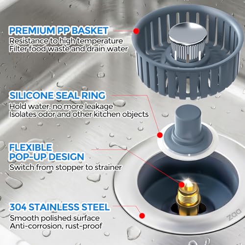 Image of Sink Drain Strainer - Sink Stopper Kitchen Drain, 3 in 1 Kitchen Sink Drain Strainer with Anti-Clogging Basket, Kitchen Gadgets Clearance Sink Accessories, Fit US Standard 3-1 /2'' Sink Hole, Silver