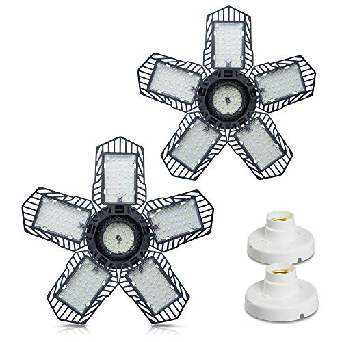 2-Pack 150W LED Garage Lights: 15000LM Garage Lighting 6500K LED Garage Ceiling Light Fixtures LED Shop Light with Adjustable Multi-Position Panels LED Light for Garage Workshop Warehouse