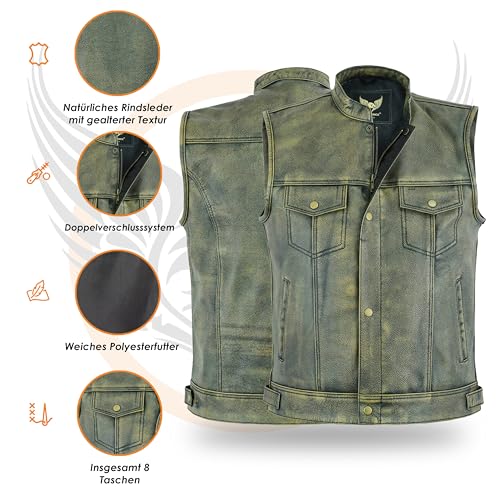 Leatherick Herren Top Grain SOA Anarchy Distressed Biker Leder Weste – Vintage Motorrad Weste (XL - EUR58)