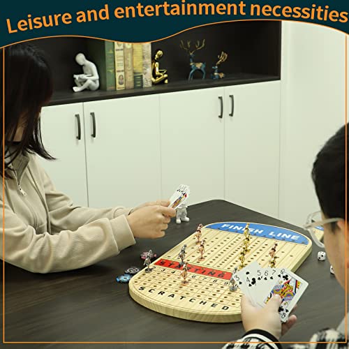 Horse Race Board Game Racing Game Solid Wood With 11 Luxurious Durable Classic Metal Horses With 4 Dice And 2 Boxes Of Cards Finish Line Horse Racing Game (Log) #TOP5