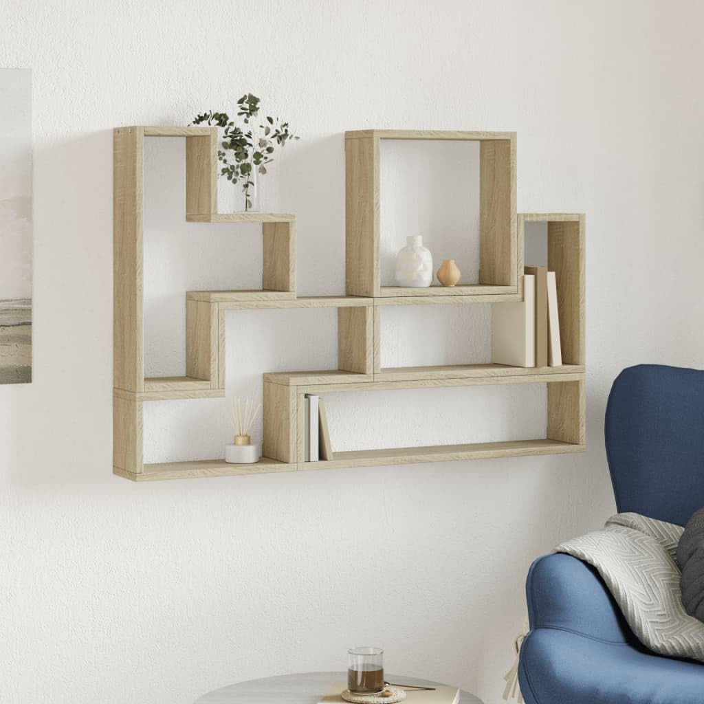 Wandregal Sonoma-Eiche aus Holzwerkstoff Schweberegal 96x12x64 cm Stylisch Stabil mit hoher Tragkraft für Wohnzimmer Küche Badezimmer als Bücherregal oder Gewürzregal