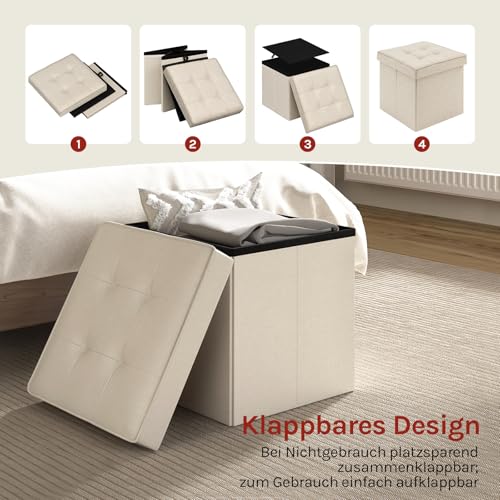 WOLTU Sitzhocker mit Stauraum Sitzwürfel Sitzbank Faltbar Truhen Aufbewahrungsbox, Deckel Abnehmbar, Gepolsterte Sitzfläche aus Leinen, 37,5×37,5x38CM(LxBxH), Beige, SH30cm - 4