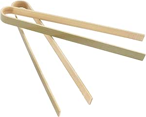 BambooMN 6.3" Mini Bamboo Disposable Tongs - Toast Tongs - 10 Pieces