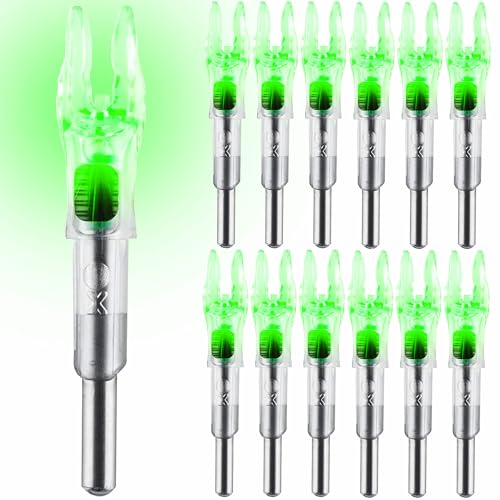 KEAUP 12 Pack X Lighted Nocks Universal Fit for Arrows with ID .204/.233/.244/.246 Light Up Nocks with ON/Off Switch for Archery Hunting