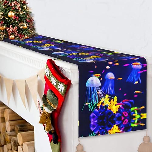 Chemin de table de Noël 152 cm avec pompons et motif marin