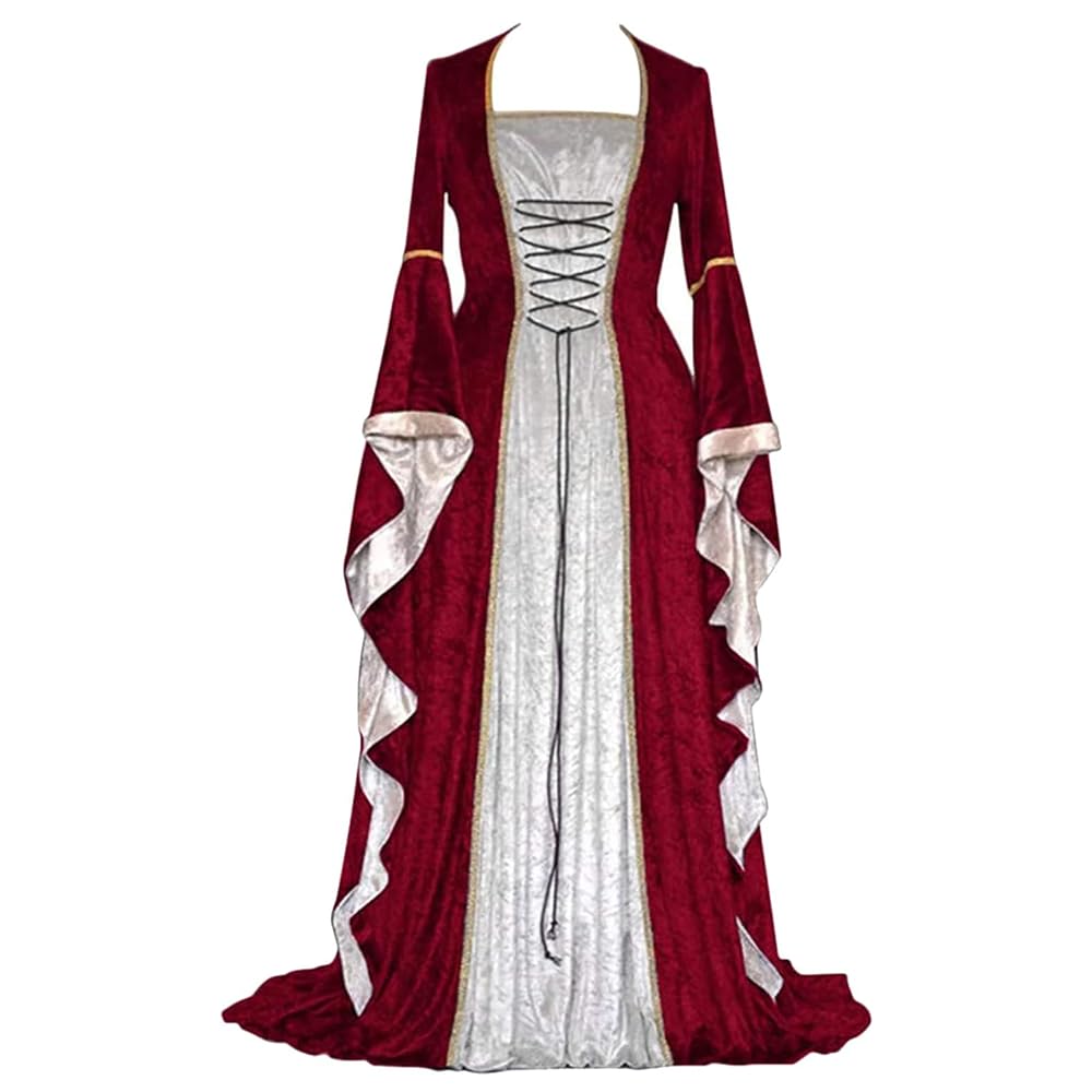 Feynman Vestido Medieval para Mujer con Mangas Trompeta, Estilo Medieval Victoriano, Vestido Largo renacentista, gótico. para Carnaval, Halloween, Fiestas de Princesas, Disfraz, Verde, L — view 12
