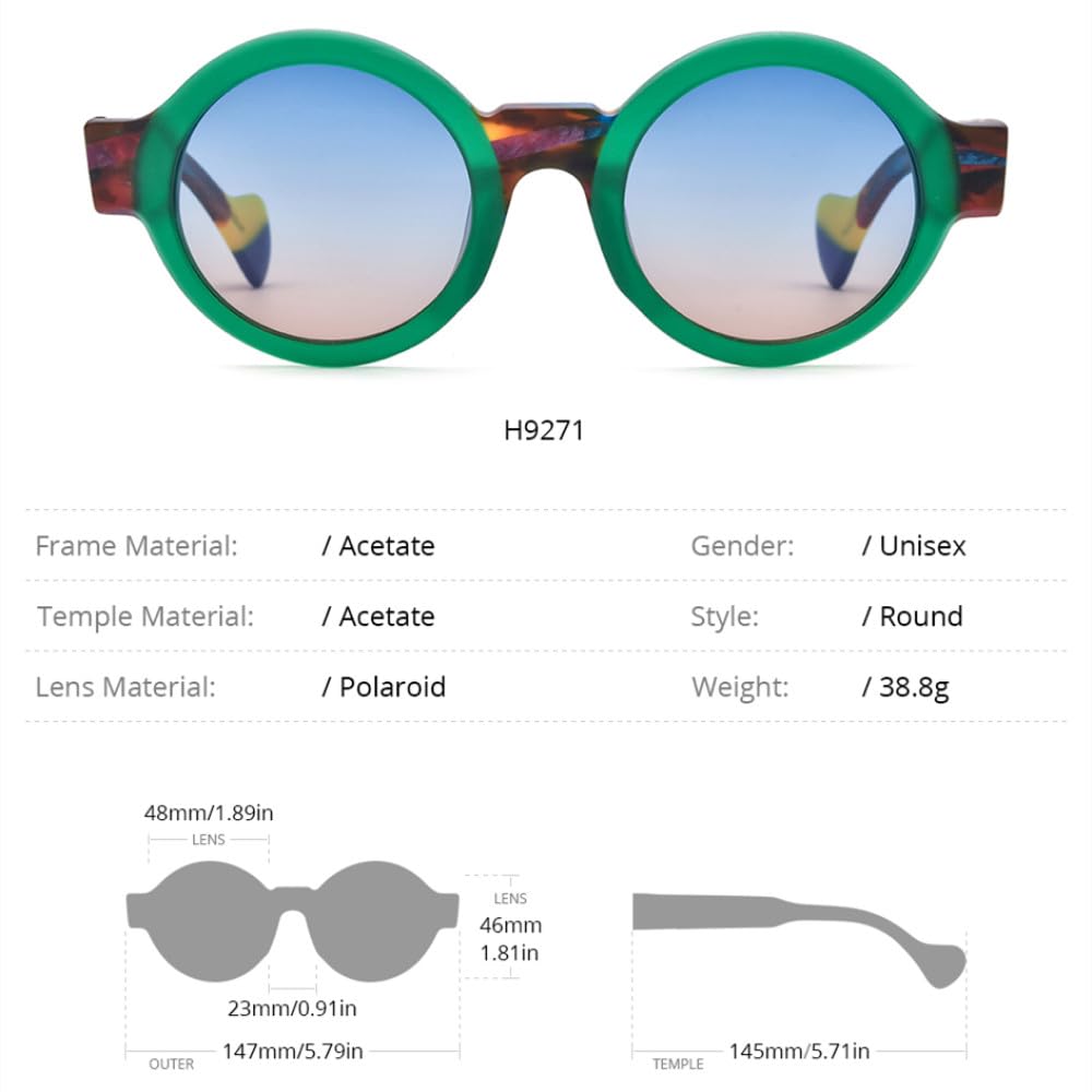 Trendige polarisierte Sonnenbrille aus mattem Acetat, UV400, für Herren, Retro, großer Kreis, rund, mit weitem Bein, für Damen, Schattierungen, Mattrot, Grau, Einheitsgröße