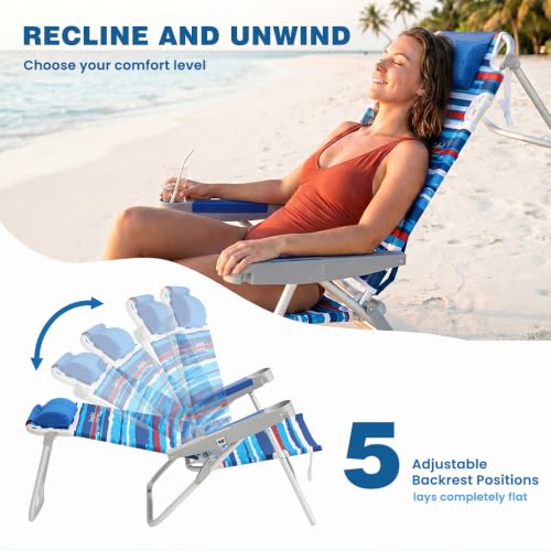 Image of SUNNYFEEL Tall Folding Beach Chair for Adults 5-Position Reclining Lay Flat