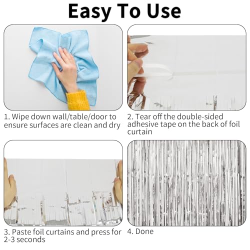 Image of Birthday Decorations Thicken Silver Streamers 2 Pack 3.3 x 6.6 FT, Tinsel Foil Fringe Backdrop Curtains, Photo Booth Props for Bachelorette, Prom, Engagement, Disco Party Decorations