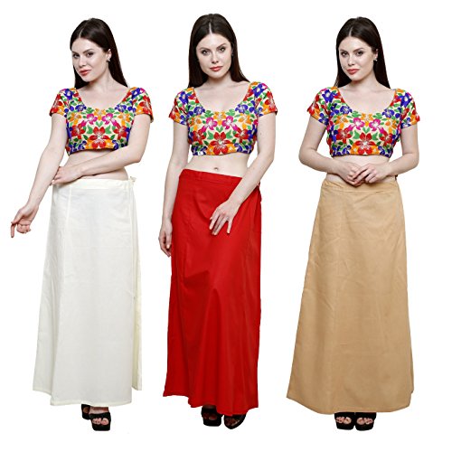 Image of Pistaa combo of 3 Women's Cotton Best Indian Readymade Inskirt Saree petticoats