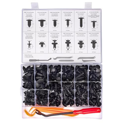 Image of NEIKO 50550A Retainer Clips Assortment, 245pc Automotive Fasteners, Car Bumper Clip for Fender Liner, Door Panel Plastic Clips, Plastic Rivets, Trim Removal Pry Bar Tool, GM, Toyota, Ford, Honda