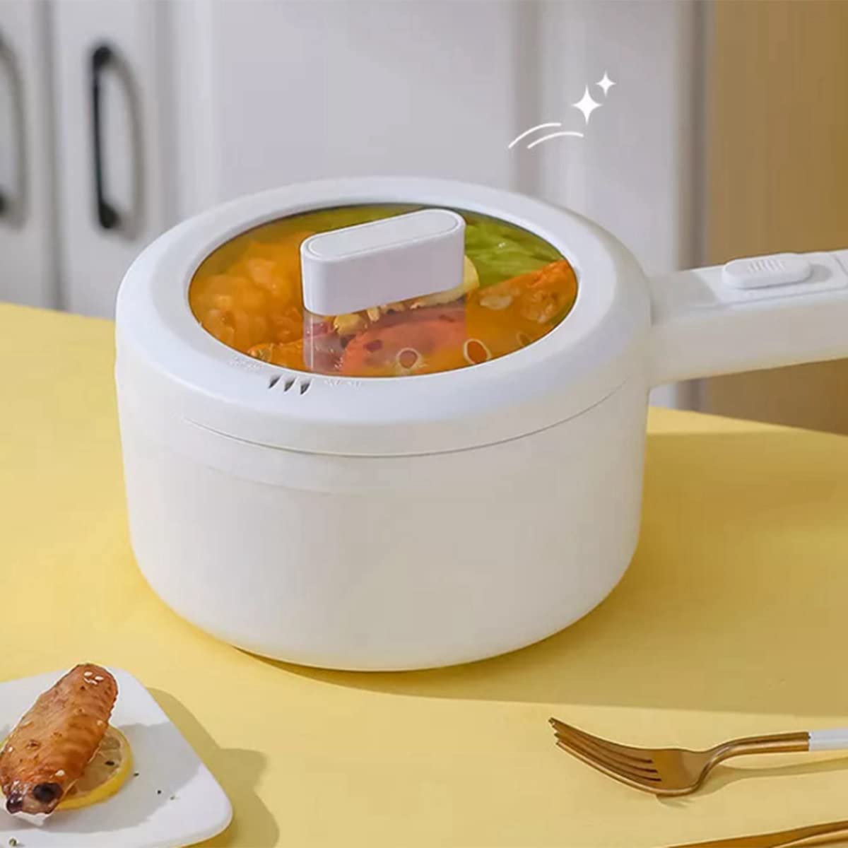 Fornello Elettrico Multifunzione da 2 Litri, Padella Elettrica, Padella Antiaderente, Frittura, Stufato, Bollitura, Adatta per 2-3 Persone Spina UE