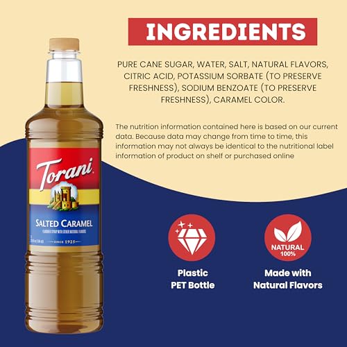 Image of Torani Salted Caramel Syrup 1L with Pump - Flavoring for Lattes & Cocktails