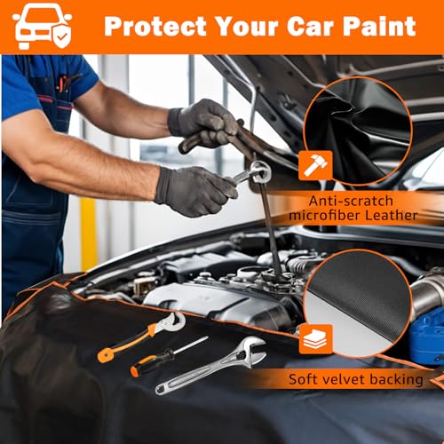 Image of Fender Covers for Mechanics,3Pcs Microfiber Leather Car Fender with 25 Stronger Magnets & Hooks Automotive Fender Protector Mats Pads for Sedans Trucks SUVs Station Wagon - Size L