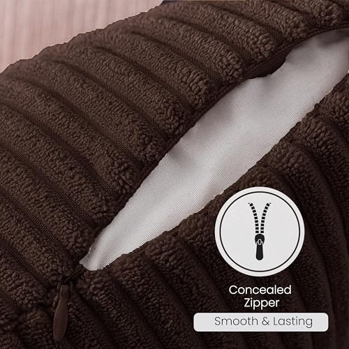 Image of Yellow Weaves Pencil-Stripe Fur Cushion Covers | Soft Polyester | Decorative Sofa & Throw Pillow Covers | 16x16 Inches, Pack of 2 (Coffee & Golden Brown)