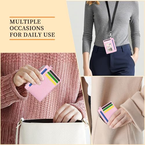 Image of Hancynir Minimalist Slim Wallet Women Credit Card Holder, RFID Small Cute | Zipper Pocket Wallet, Thin Travel Coin Purse, Ladies Women Gifts, Key Chain Card Case, 6 Card Slots, ID Window, PU Leather