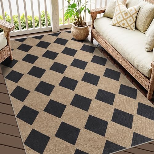 Image of Checkered Easy Jute Rug 3x5 Outdoor Entryway Rug Washable Area Rugs for Living Room Bedroom Non Slip Neutral Farmhouse Indoor Outdoor Carpet for Backyard Patio Office