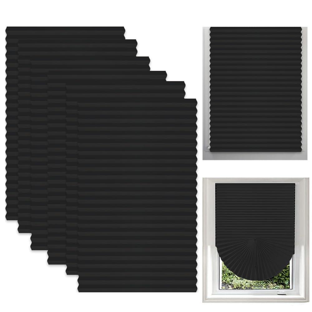 6 Pack Temporary Blinds, 60 * 150cm Stick on Blinds Windows, No Drill Blackout Blinds, Easy to Cut and Fit Self with Clips, for Windows Patio Doors Kitchen Bathroom Bedroom, Black