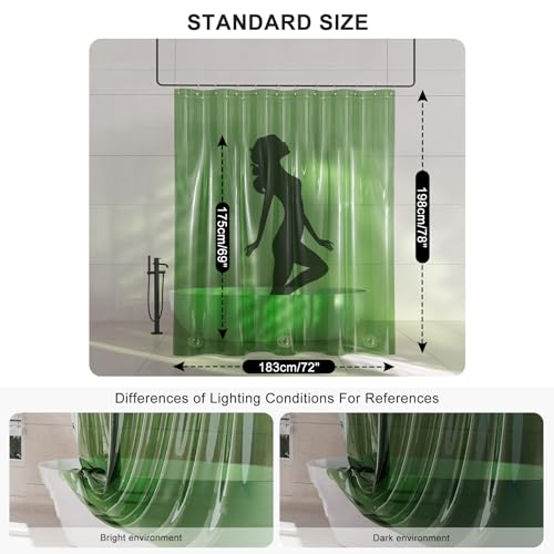 Image of AmazerBath Long Shower Curtain Liner, 100% EVA Soft Clear Green Heavy Duty 78 inch Shower Curtain and Liner 2-in-1, 72x78 Plastic Bathroom Shower Curtain, 12 Rustproof Grommets & 3 Weighted Stones