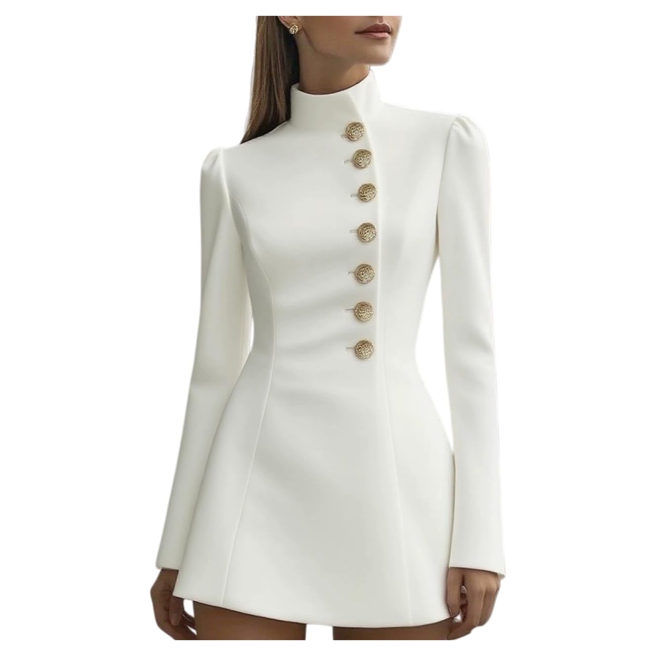 Womens Stand Collar Button Down Bodycon Midi Dress Office Work Dress Elegant Pencil Dress for Business Casual