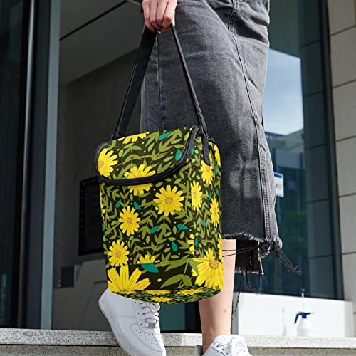 Lonchera para el trabajo y escuela con aislamiento térmico diseño flores amarillas 6