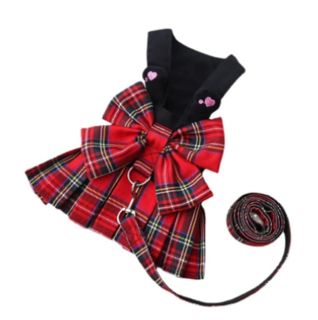 Correa Perro Correr Arnés para Mascotas, Chaleco, Vestido, Conjunto De Plomo con Tutú, Falda Encaje, Traje Cuello para Perro, Correa Ajustable Antideslizantes Reforzada(Rot,45cm)