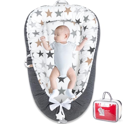 Image of Baby Nest - Baby Lounger for Newborn Pillow, Breathable & Soft 100% Cotton Waffle Cover Co Sleeping for Baby 0-24 Months,Portable Infant Lounger Babies, Baby Floor Seat for Home and Travel