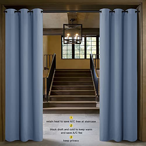 Image of NICETOWN Faux Folding Accordion Doors, Front Door Curtains, Privacy Blackout Cloth Fabric, Living Room Bedroom Divider /Sliding Patio Decor Decoration (1 PCs, 9ft Tall x 5ft Wide, Stone Blue)