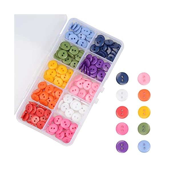 OELFFOW Round Sewing Buttons, Buttons for Sewing (10mm) 10 Color Resin Buttons for Sewing Children Sweater, Shirt, DIY Craft, Buttons for Crafts, Clothing Fasteners Buttons for Crafts Pack of 200 Pcs