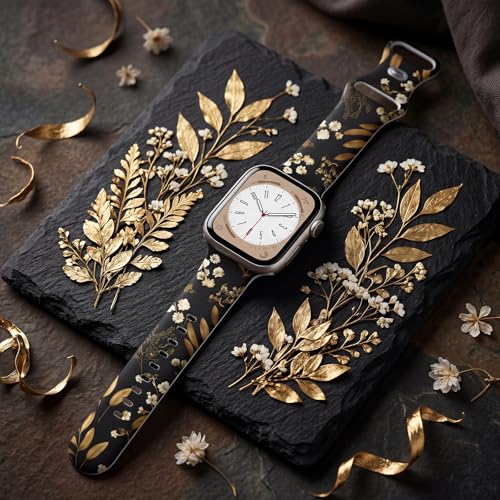 Image of Floral Band Compatible with Apple Watch Bands for Women 40mm 42mm 41mm 38mm 44mm 45mm 46mm 49mm, Cute Pattern Flower Soft Silicone Sport Strap for iWatch Series Ultra 11 10 SE 9 8 7 6 5 4 3 2