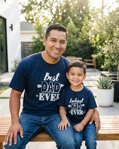 Image of Unique Baby Best Dad Ever and Luckiest Kid Ever Daddy and Me Matching Father's Day Shirts Set Navy