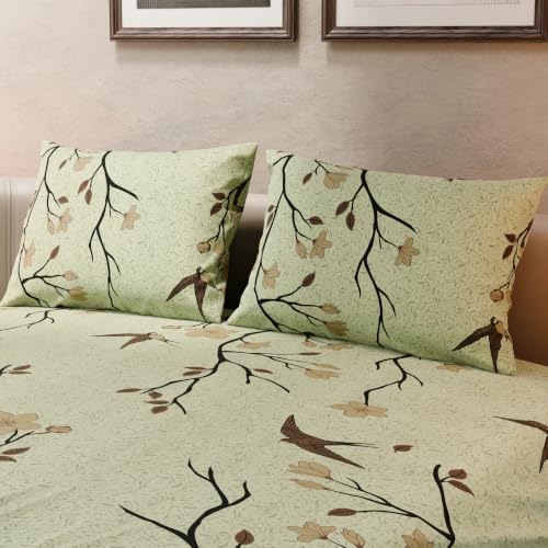 Image of BLISSHOME SoftTouch 140TC Cotton King Size Printed Bedsheet with 2 Pillow Covers for Double Bed, Silky Smooth Bedding Set, Breathable, Easy Maintain, Floral Print - Yellow