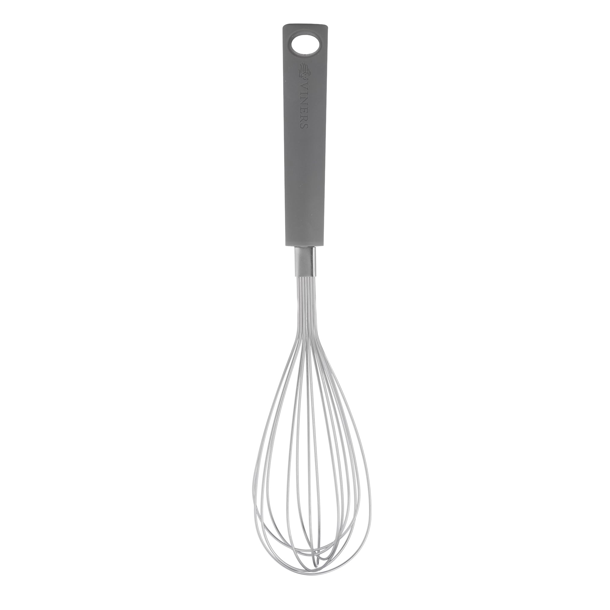 Viners Soft Grip Balloon Whisk | Stainless Steel Whisk for Aerating, Whipping & Smoothing Sauces | Soft-Touch Handle, Hanging Loop & Dishwasher Safe | Grey & Silver Kitchen Utensil