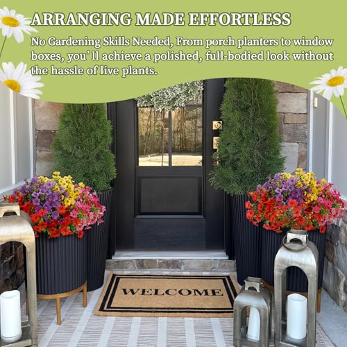 Artificial Flowers for Outdoors, 12 Bundles Fake Flowers Silk Daisy, UV Resistant Realistic Faux Flowers Floral Bouquets for Outdoor Planters Garden Porch Patio Balcony Yard Home Decor, Mix 4 Colors — view 3