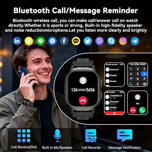 Smart Watch for Men Fitness Tracker: Make/Answer Call Military Smart Watches for Men Digital Watches Heart Rate Monitor Waterproof Running Smartwatch Android Phones iPhone Samsung Compatible 2 Bands - Image 3