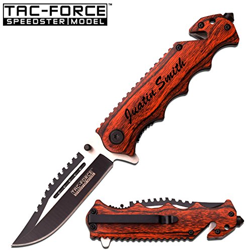 GIFTS INFINITY Free Engraving -Wood Survival Knife: 3 in 1 Tactical Spring Assisted
