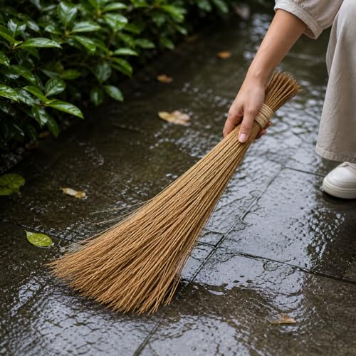 Image of Natural Coconut Broom, Traditional Indian Broom with Strong Bristles for Home Floor Cleaning, Sweeping and Dusting, Indoor and Outdoor Use