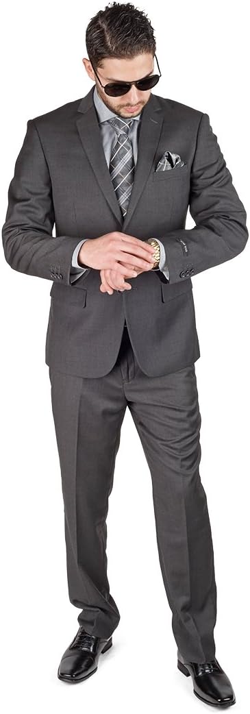 AZAR MAN Slim Fit Solid Charcoal Grey Business Suit 2 Button
