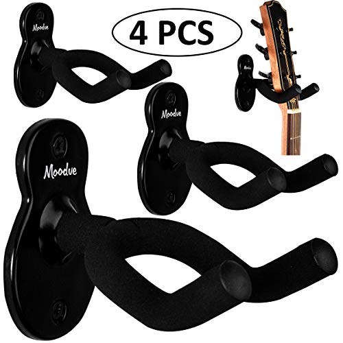 Guitar Wall Mount Hanger 4-Park, Moodve Guitar-Shaped Metal Guitar Hook, Black Guitar Holder