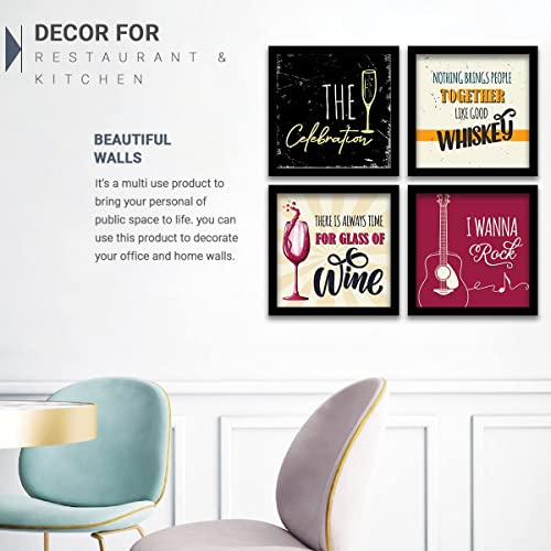 Image of kotart - Framed Wall Posters for Bar Kitchen Restaurant Wall Decor - Bar Theme Frames - Framed Posters for Kitchen Wall Decor (13 x 13 inch, Framed) Set of 4 (Art 13, Big)