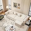 Queen Sleeper Sofa Bed with Movable Ottoman, 3 in 1 Convertible Sectional with Pull Out Bed with Mattress, Comfy Velvet Tufted Chesterfield Sofa, Mid Century Modern Couches for Living Room (Beige)