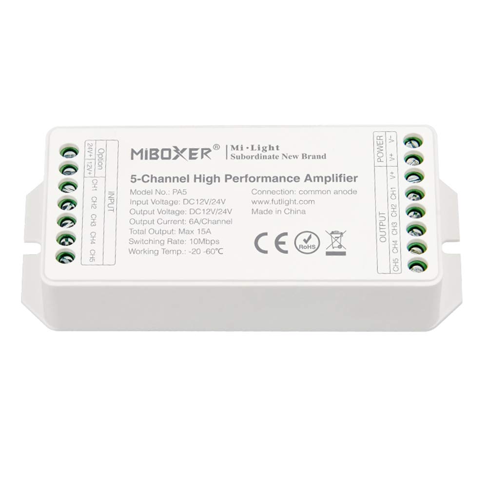 LGIDTECH PA5 Miboxer 5-Channel High Performance Amplifier DC 12-24V for RGB+CCT SMD 5050 3528 2835 Flexible 6 Wires LED Strip Ribbon Light