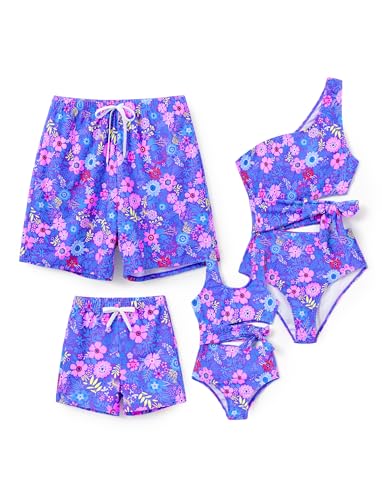 Image of PATPAT Family Matching Swimsuits: Mommy and Me One Shoulder Colorblock Bathing Suits One Piece Swimwear Sets