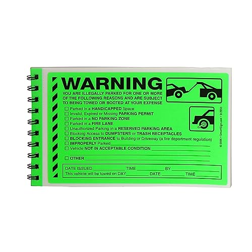 SmartSign Warning You are Illegally Parked Stickers | Book of 50 Labels with Liners 5 x 8 inch Tow Warning Parking Violation Sticker Hard to Remove Write-On Tickets Fluorescent Green