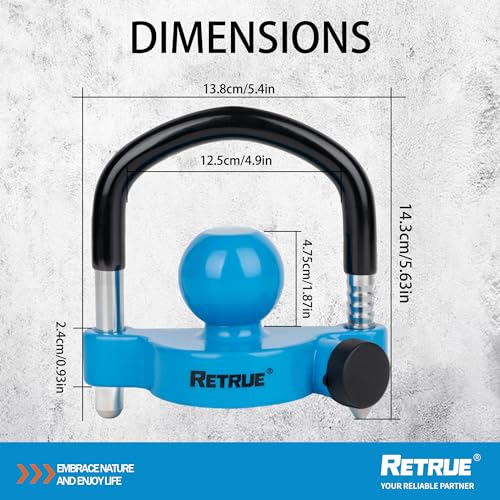 Image of RETRUE Universal Trailer Ball Lock Hitch Coupler Locks Fits 1-7 /8 Inch, 2 Inch, 2-5 /16 Inch Couplers Adjustable Security with Weatherproof Cover and Cap, Blue