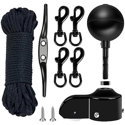 NQ Flagpole Hardware Repair Parts Kit-50 Feet Halyard Rope+3" Black Ball+6" Zinc Alloy Cleat + 4 Metal Swivel Snap Clips + Aluminum Alloy Flagpole Truck with Nylon Pulley for 1.6"-2" Flag Poles Top