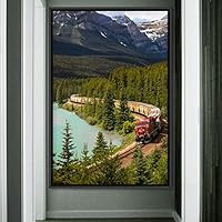Framed Canvas Train by The Lake Global Landscape Mountain Multicolor Photography Relax/Calm - 16x24 inches