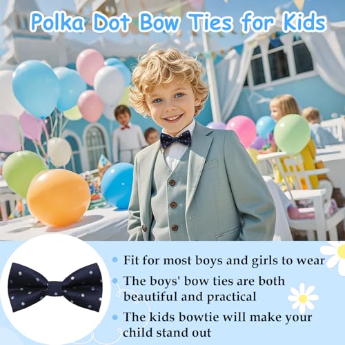 Bow Ties for Boys, 4.13" x 1.96" Polka Dot Kids Bowtie Pre-tied Adjustable Bow Tie for Girls School Graduation Daily2
