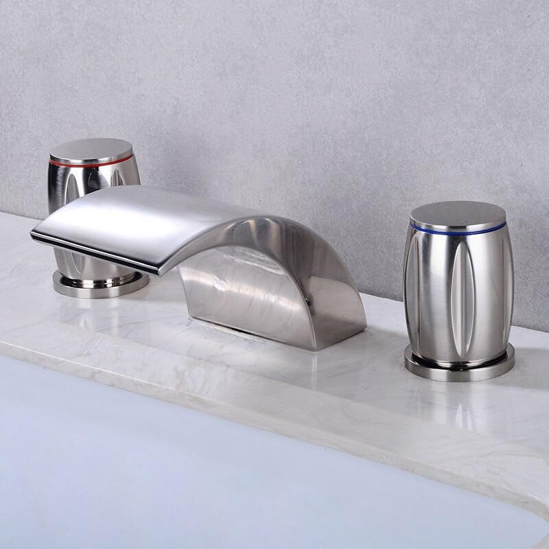 Mitigeur de lavabo noir 3 trous avec bec cascade en laiton