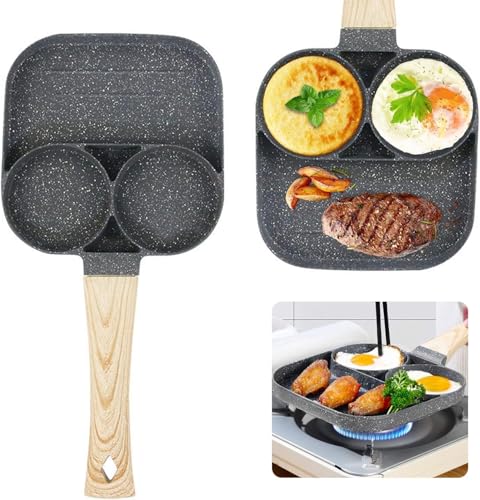 Image of Non Stick Egg Frying pan with Blocks Aluminium Fry pan for Cooking with Wooden Handle Egg Omelette pan Round with Detachable Handle (Grey)